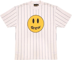 Drew House Mascot Smiley Logo Pinstripe Tee White Unisex Short Sleeve Shirt. DR-SS22-680 Drew House Mascot Smiley Logo Pinstripe Tee White Unisex Short Sleeve Shirt. DR-SS22-680