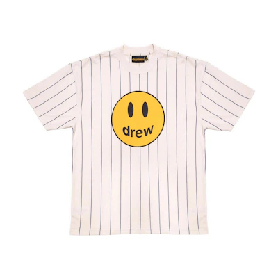Drew House Mascot Smiley Logo Pinstripe Tee White Unisex Short Sleeve Shirt. DR-SS22-680