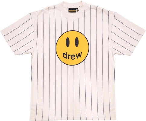 Drew House Mascot Smiley Logo Pinstripe Tee Putih Unisex Baju Lengan Pendek. DR-SS22-680 Order Drew House Mascot Smiley Logo Pinstripe Tee Putih Unisex Baju Lengan Pendek. DR-SS22-680