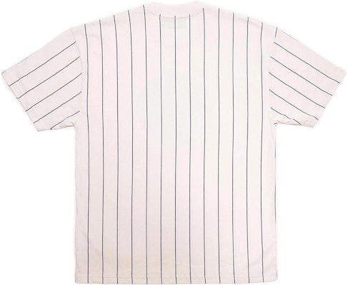 Drew House Mascot Smiley Logo Pinstripe Tee Putih Unisex Baju Lengan Pendek. DR-SS22-680 Lookbook Drew House Mascot Smiley Logo Pinstripe Tee Putih Unisex Baju Lengan Pendek. DR-SS22-680