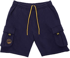 Drew House Navy Blue Smiley Face Logo Cargo Sweatshorts Unisex Casual Shorts. DR-SS21-148 Drew House Navy Blue Smiley Face Logo Cargo Sweatshorts Unisex Casual Shorts. DR-SS21-148