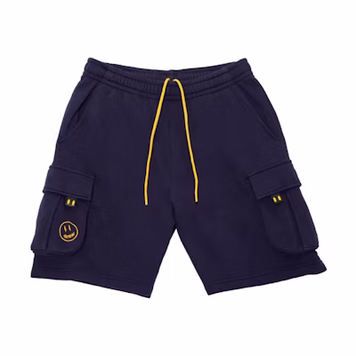 Drew House Navy Blue Smiley Face Logo Cargo Sweatshorts Unisex Casual Shorts. DR-SS21-148