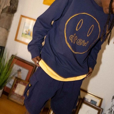 Drew House 藏蓝色笑脸标志工装休闲短裤 男女通用款 运动短裤 DR-SS21-148 4