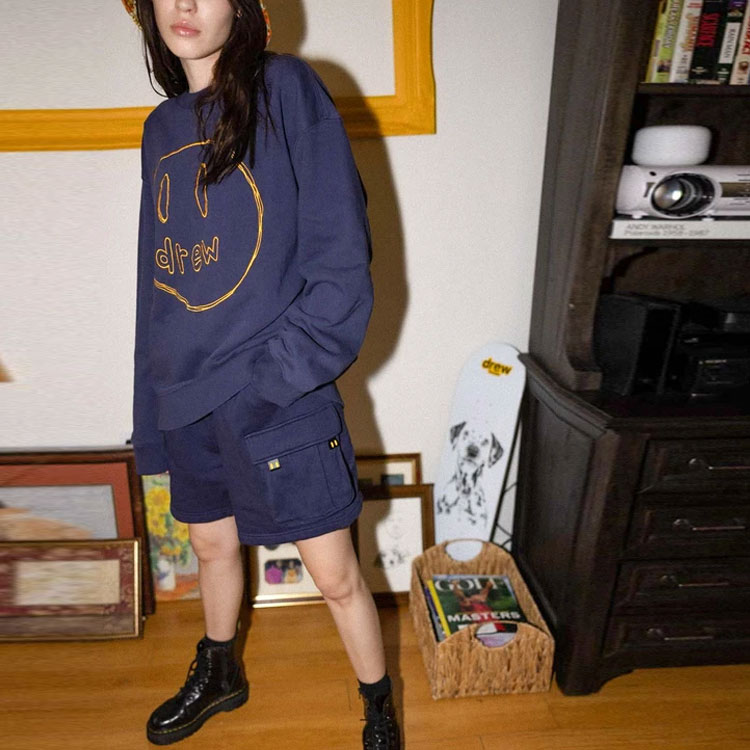 Sizing Drew House 藏蓝色笑脸标志工装休闲短裤 男女通用款 运动短裤 DR-SS21-148