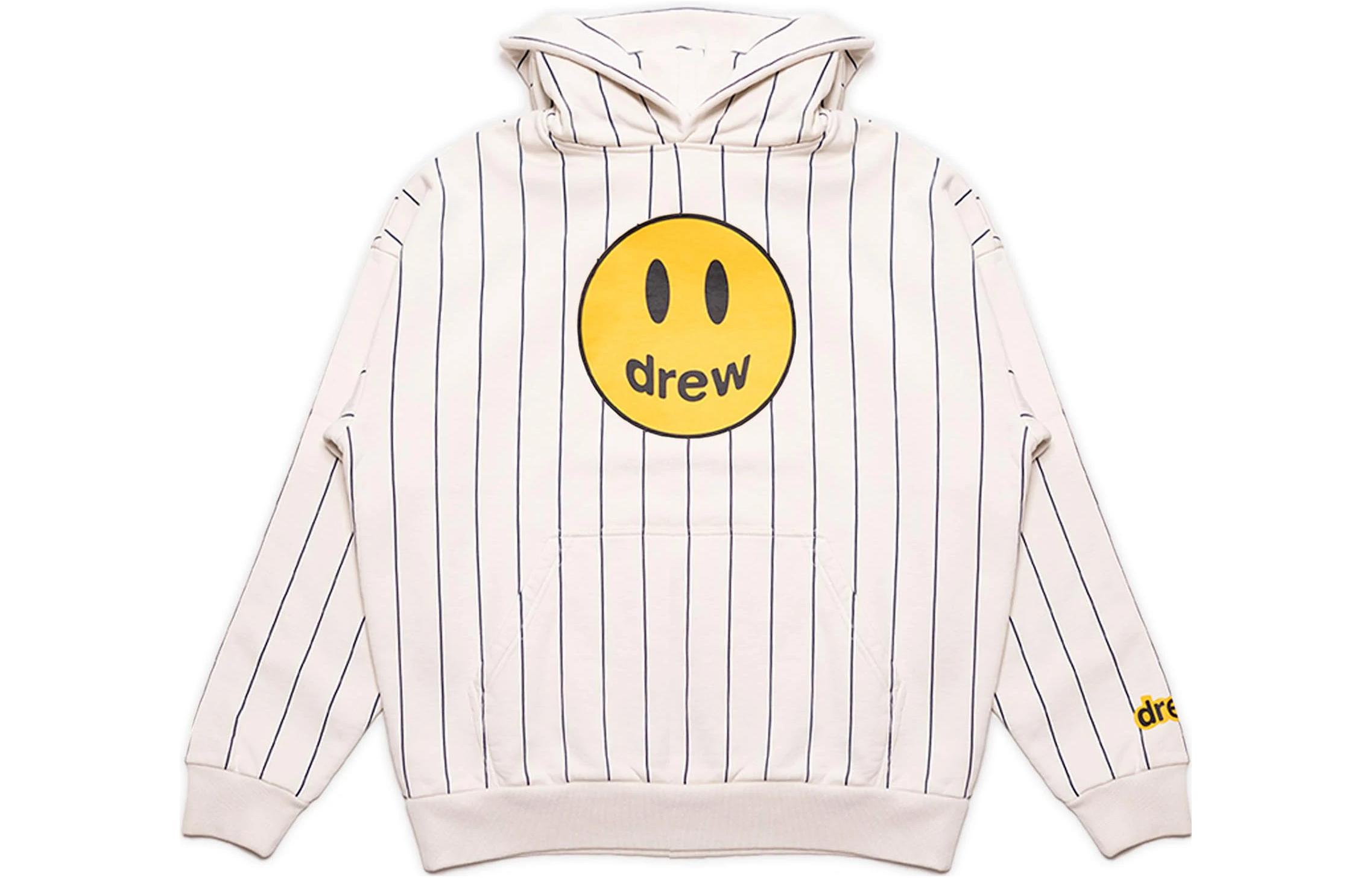 Drew House Navy Pinstripe Smiley Hoodie  White Striped Pullover Fleece. DR-SS22-237