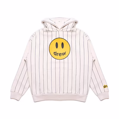 Drew House Navy Pinstripe Smiley Hoodie White Striped Pullover Fleece. DR-SS22-237