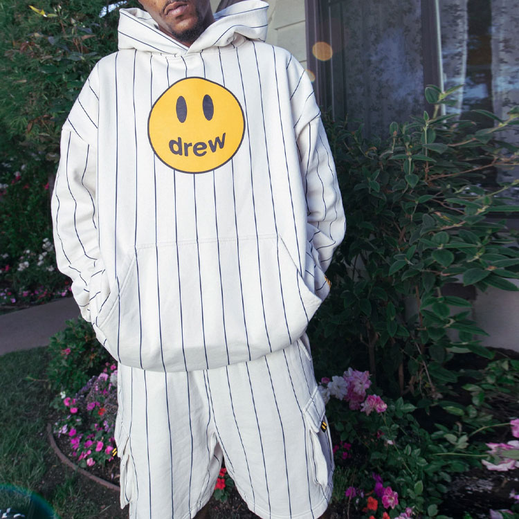 Purchase Sudadera con capucha Drew House Smiley a rayas azul marino y blanca. DR-SS22-237