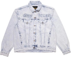Drew House Oversized Trucker Jacket Painted Indigo Unisex Light Blue Denim Jacket. DR-SS22-490 Drew House Oversized Trucker Jacket Painted Indigo Unisex Light Blue Denim Jacket. DR-SS22-490