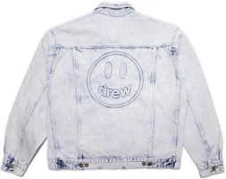 Lookbook Drew House Oversized Trucker Jacket Painted Indigo Unisex Light Blue Denim Jacket. DR-SS22-490