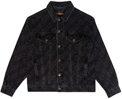 Drew House Oversized Trucker Jacket Secret Black Unisex Monogram Denim Jacket. DR-FW22-524 Drew House Oversized Trucker Jacket Secret Black Unisex Monogram Denim Jacket. DR-FW22-524