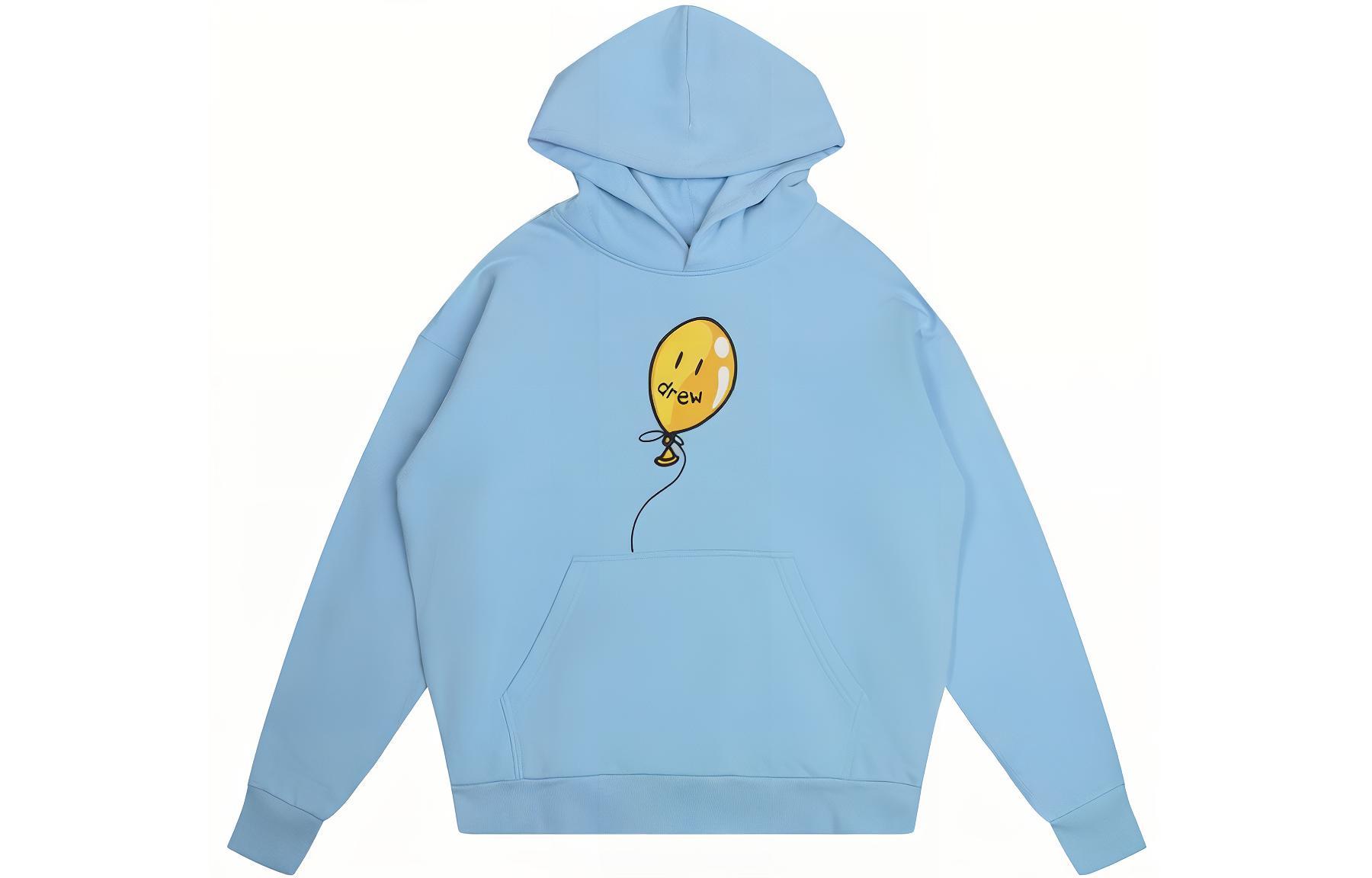 Drew House Pacific Blue Smiley Balloon Print Pullover Hoodie for Men. DR-SS22-565