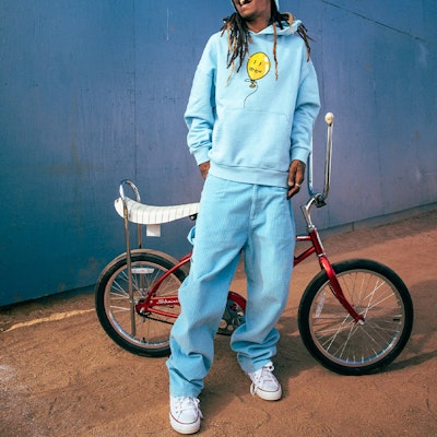 Drew House Pacific Blue Smiley Corduroy Carpenter Pants Unisex Kasual Biru. DR-SS22-405 Shop Drew House Pacific Blue Smiley Corduroy Carpenter Pants Unisex Kasual Biru. DR-SS22-405