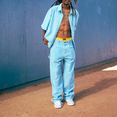 Drew House Pacific Blue Smiley Corduroy Carpenter Pants Unisex Kasual Biru. DR-SS22-405 Sizing Drew House Pacific Blue Smiley Corduroy Carpenter Pants Unisex Kasual Biru. DR-SS22-405