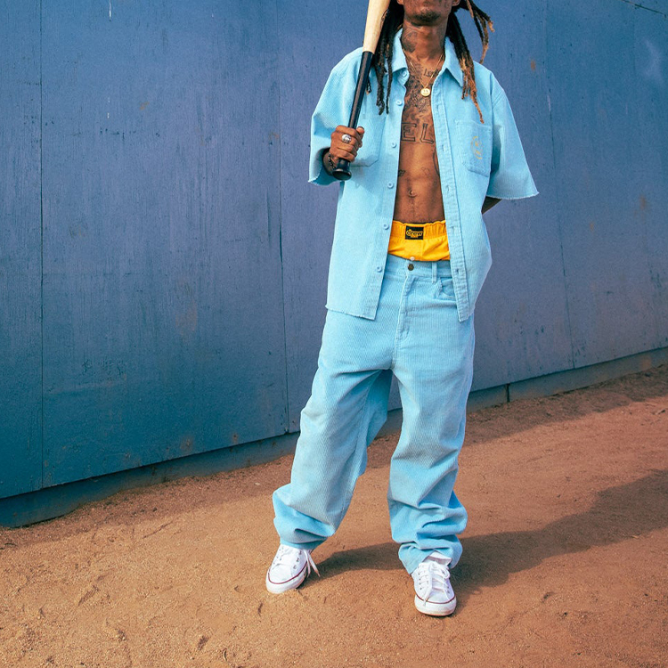 Cheap Drew House Pacific Blue Smiley Corduroy Carpenter Pants Unisex Kasual Biru. DR-SS22-405