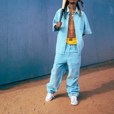 Drew House Pacific Blue Smiley Corduroy Carpenter Pants Unisex Kasual Biru. DR-SS22-405 Cheap Drew House Pacific Blue Smiley Corduroy Carpenter Pants Unisex Kasual Biru. DR-SS22-405