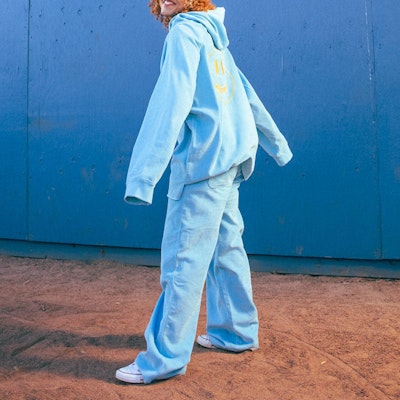 Drew House Pacific Blue Smiley Corduroy Carpenter Pants Unisex Kasual Biru. DR-SS22-405 2