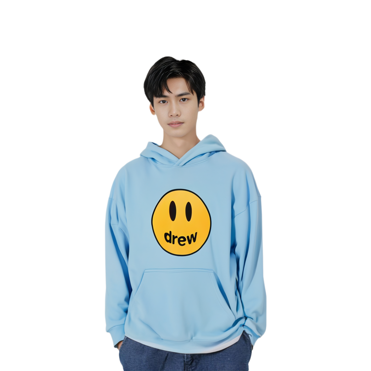 Shop Drew House Pacific Blue Hoodie Fleece Unisex Smiley Face. DH-F31121-MCPB