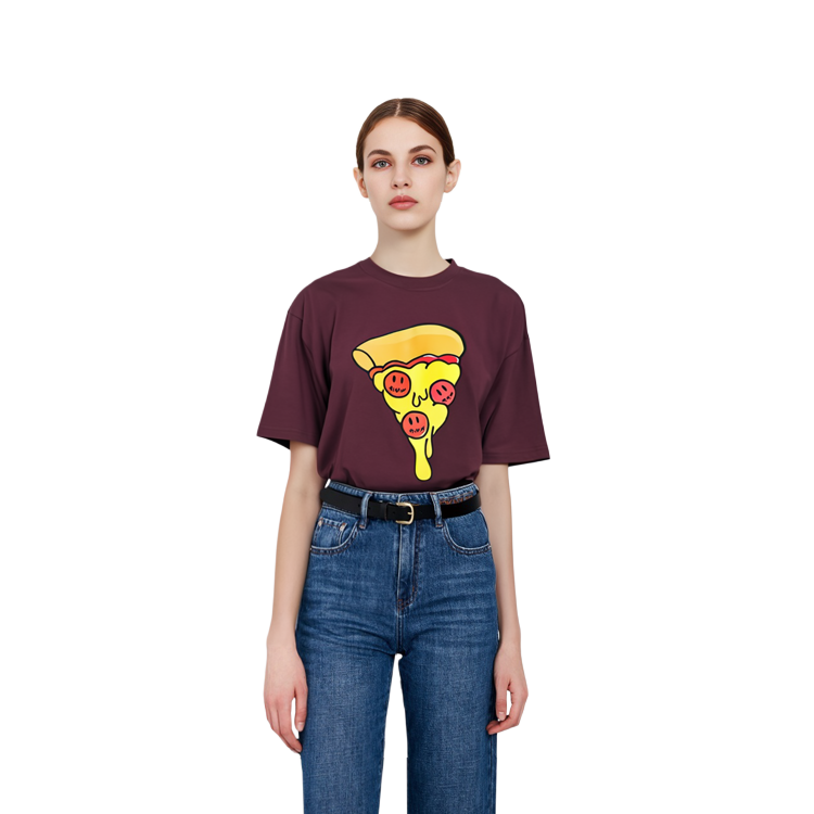 Details for Drew House Pizza Grafik Tee Berry Unisex Gaya Pasangan. DR-FW21-122