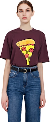Drew House Pizza Grafik Tee Berry Unisex Gaya Pasangan. DR-FW21-122 Details for Drew House Pizza Grafik Tee Berry Unisex Gaya Pasangan. DR-FW21-122