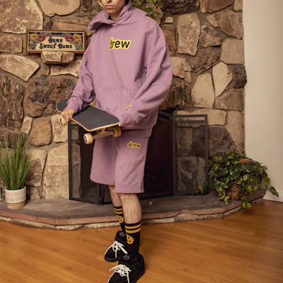 Drew House 男女紫灰色字母印花抓绒连帽衫 DR-FW20-109 Cheap Drew House 男女紫灰色字母印花抓绒连帽衫 DR-FW20-109