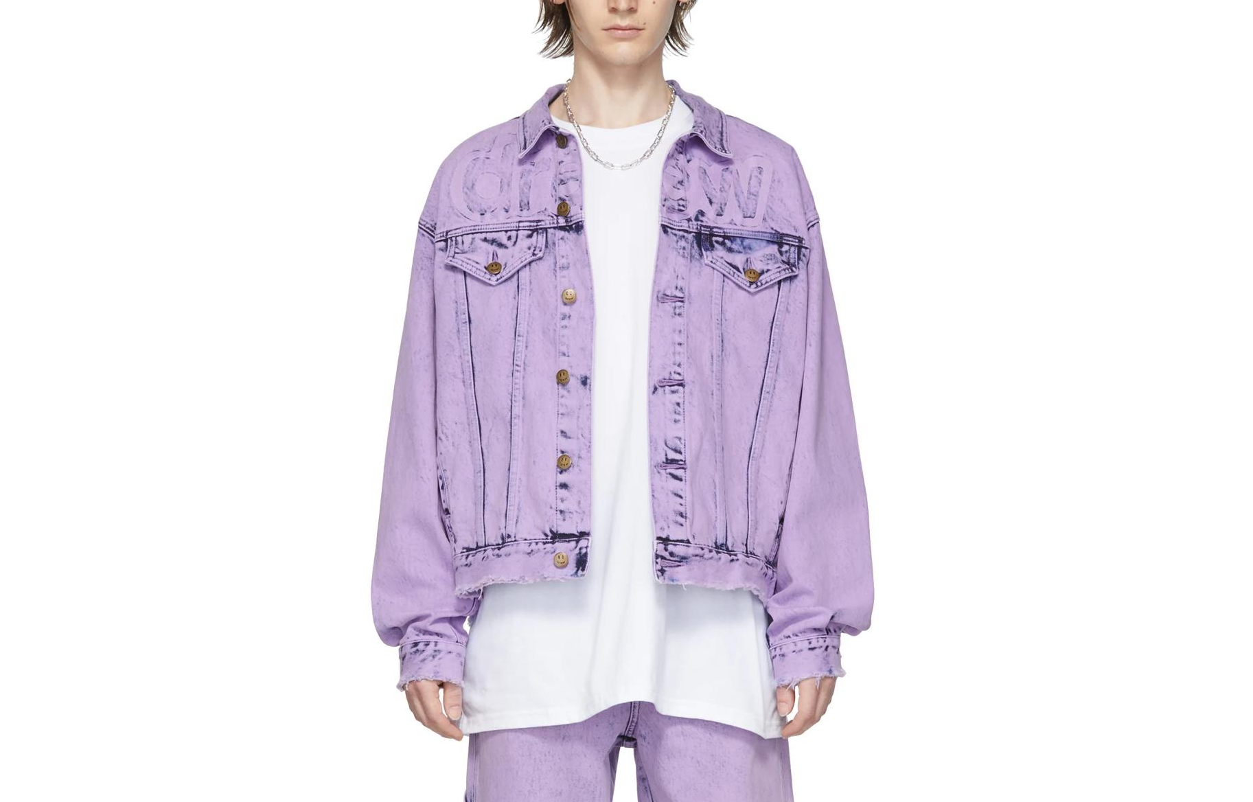 Drew House Retro Purple Denim Jacket with Logo,  Water-Washed Design. DR-SS22-241