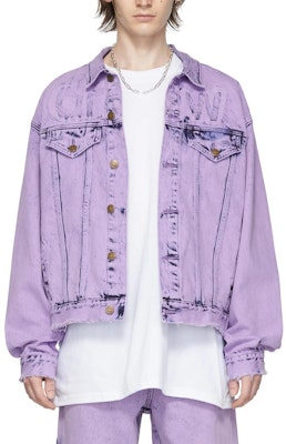 Drew House Jaket Denim Ungu Retro dengan Logo, Rekaan Basuhan Air. DR-SS22-241 Buy Drew House Jaket Denim Ungu Retro dengan Logo, Rekaan Basuhan Air. DR-SS22-241
