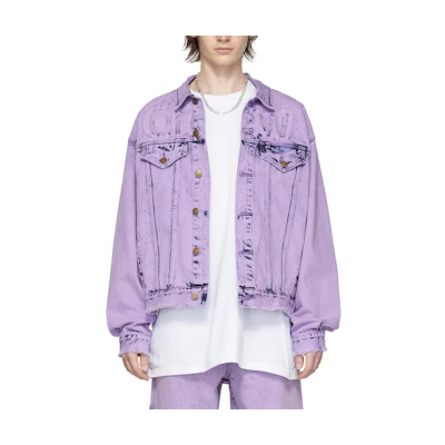 Drew House Retro Purple Denim Jacket with Logo, Water-Washed Design. DR-SS22-241