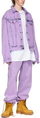Drew House Jaket Denim Ungu Retro dengan Logo, Rekaan Basuhan Air. DR-SS22-241 Lookbook Drew House Jaket Denim Ungu Retro dengan Logo, Rekaan Basuhan Air. DR-SS22-241