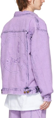Drew House Jaket Denim Ungu Retro dengan Logo, Rekaan Basuhan Air. DR-SS22-241 Shop Drew House Jaket Denim Ungu Retro dengan Logo, Rekaan Basuhan Air. DR-SS22-241