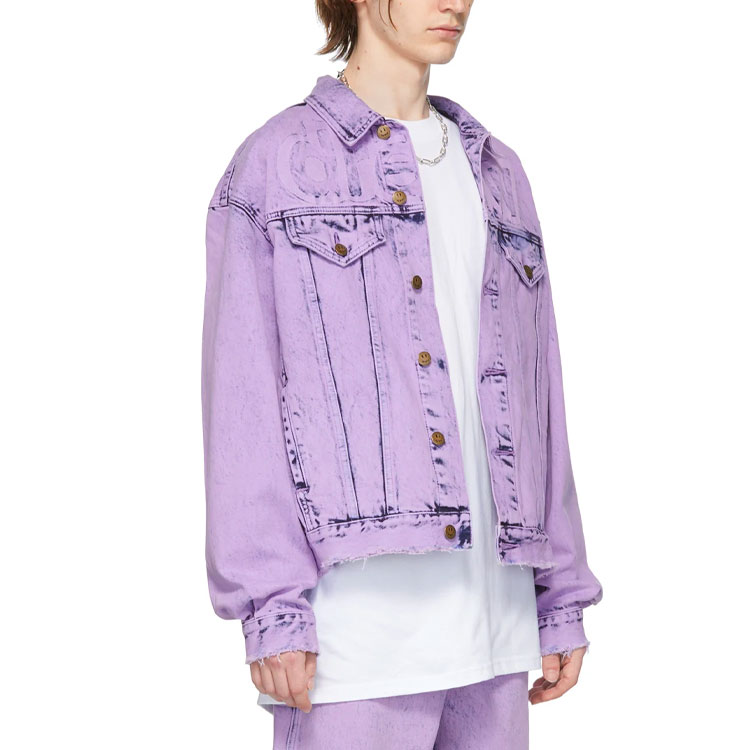Purchase Drew House Jaket Denim Ungu Retro dengan Logo, Rekaan Basuhan Air. DR-SS22-241
