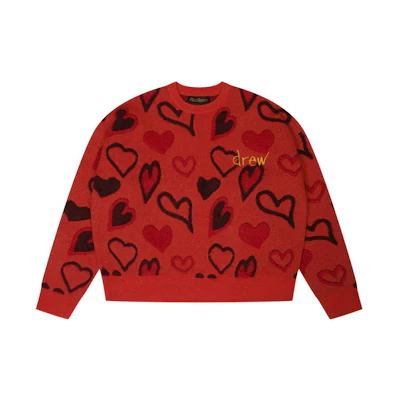 Drew House Scribble Hearts Sweater FW22 - Unisex Embroidered Crewneck Knit. DW-FW22-1223-06