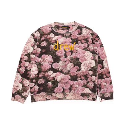 Drew House Scribble Logo Roses Print Pink Crewneck Sweatshirt Unisex Pullover DR-SS22-461