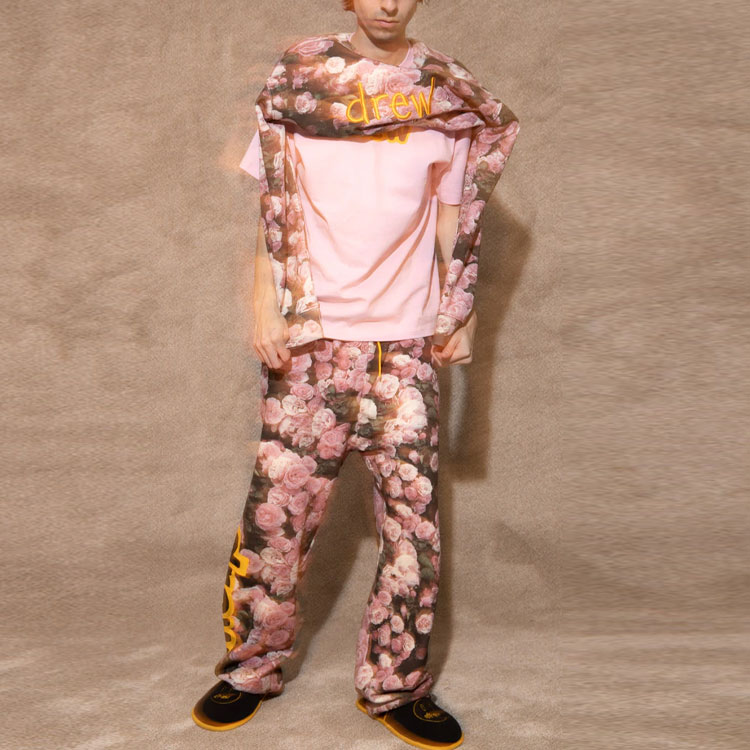 Sizing Sudadera Unisex Drew House Rosa con Logo Scribble y Estampado de Rosas DR-SS22-461