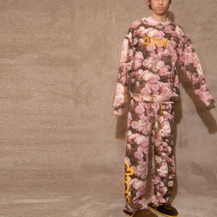 Cheap Sudadera Unisex Drew House Rosa con Logo Scribble y Estampado de Rosas DR-SS22-461