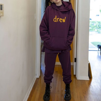 Drew House 涂鸦logo浆果色针织男女同款休闲裤. DR-FW21-085 Details for Drew House 涂鸦logo浆果色针织男女同款休闲裤. DR-FW21-085