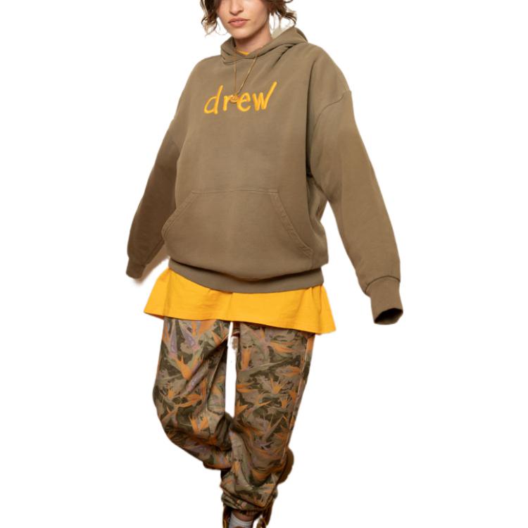 Shop Drew House 塗鴉寬鬆帽T 橄欖綠 男女款休閒字母印花。 DR-FW22-106