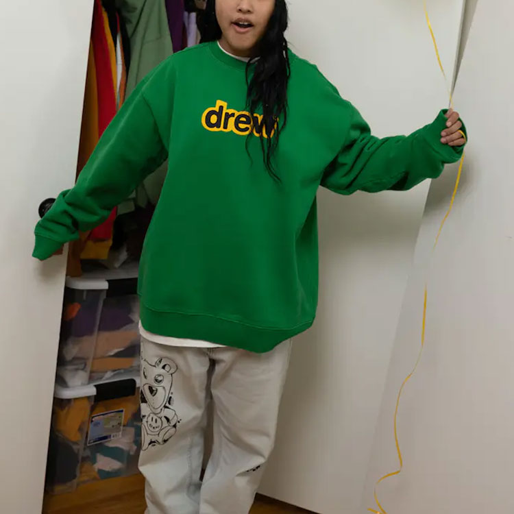 Sizing Drew House SS21秘密款绿色男女同款抓绒套头衫卫衣。 DR-SS21-77