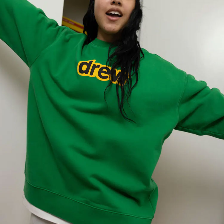 Cheap Drew House SS21秘密款绿色男女同款抓绒套头衫卫衣。 DR-SS21-77