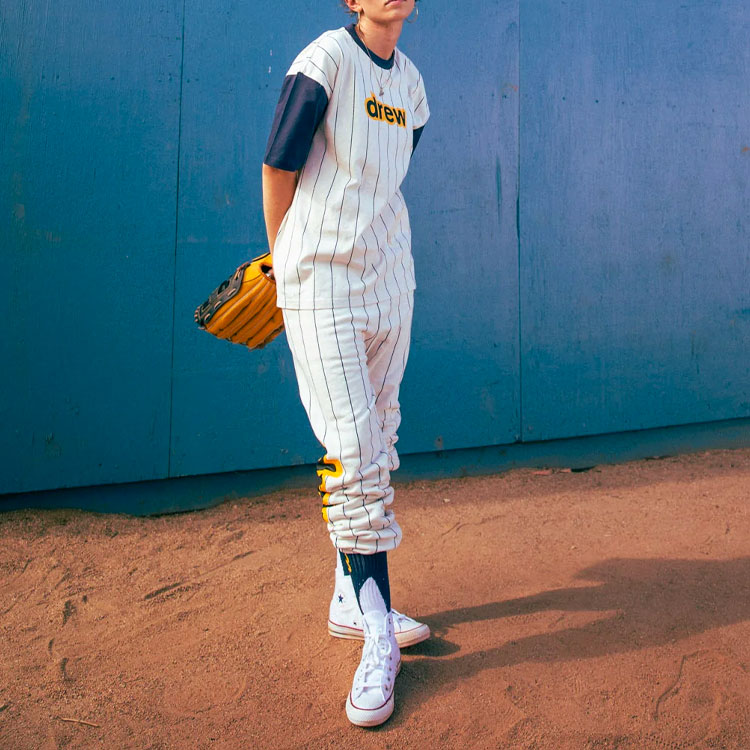 Purchase Drew House 秘密之家海军蓝条纹休闲裤 SS22 米色男女同款运动裤. DR-SS22-425