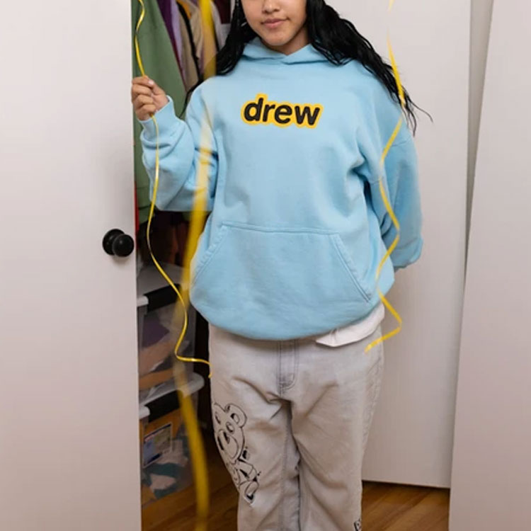 Shop Drew House 冰藍色加大款連帽上衣 印花標誌 男女冬季款 DR-SS21-001