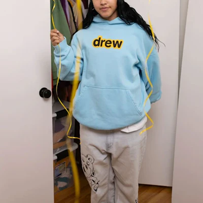 Drew House 冰藍色加大款連帽上衣 印花標誌 男女冬季款 DR-SS21-001 Shop Drew House 冰藍色加大款連帽上衣 印花標誌 男女冬季款 DR-SS21-001