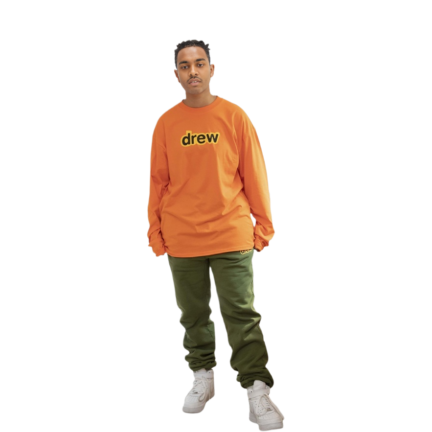Shop Drew House Secret Logo Print Unisex Crewneck Long Sleeve Sweatshirt Orange DR-FW20-108