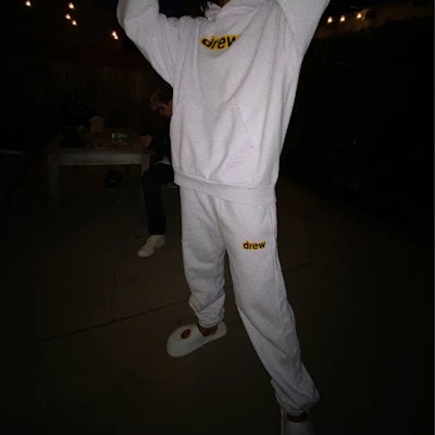 드류 하우스 시크릿 로고 유니섹스 화이트 트랙 팬츠 DR-SS20-019 Shop 드류 하우스 시크릿 로고 유니섹스 화이트 트랙 팬츠 DR-SS20-019