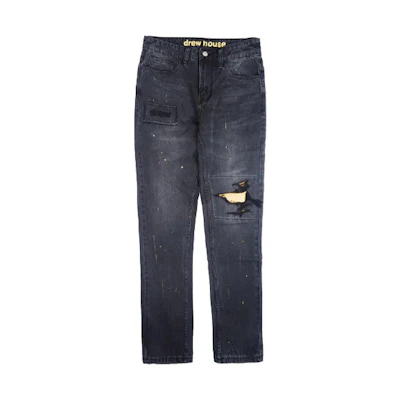 Drew House Secret Smiley Letter Logo Ink-Dye Unisex Vintage Black Jeans DR-SS20-014
