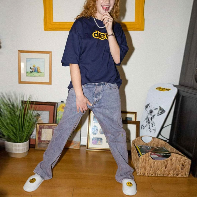 Cheap ドリューハウス シークレットSS Tシャツ ネイビー ロゴ ユニセックス クルーネック. DR-SS21-147