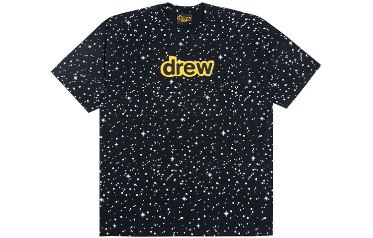 Drew House Secret Starry Night Logo Tee - Unisex Black Hip-Hop Fit T-Shirt. DR-FW21-128