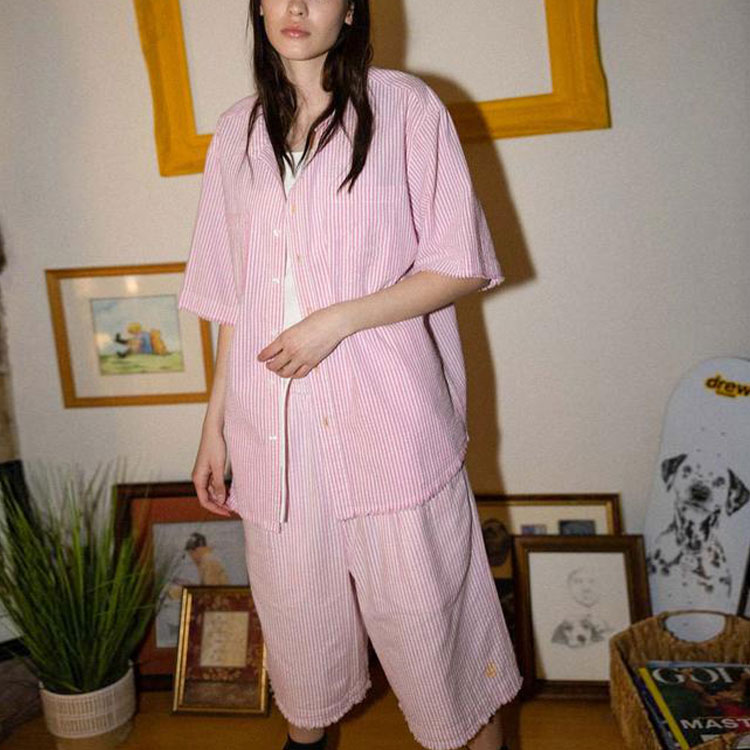 Sizing Drew House 粉色条纹男女款教堂短裤 Seersucker Church Shorts. DR-SS21-125