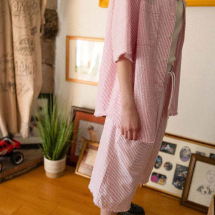 Cheap Drew House 粉色条纹男女款教堂短裤 Seersucker Church Shorts. DR-SS21-125