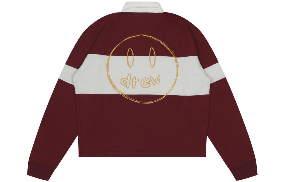 Drew House Sketch Mascot Rugby Shirt Striped Smiley Polo Unisex - Deep Red. DW-FW22-129