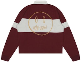 Drew House Sketch Mascot Rugby Shirt Striped Smiley Polo Unisex - Deep Red. DW-FW22-129 Drew House Sketch Mascot Rugby Shirt Striped Smiley Polo Unisex - Deep Red. DW-FW22-129